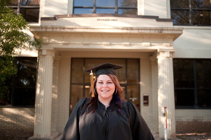 texas state bobcats graduation photographer, psychology building texas state quad, smiling portraits of senior girl