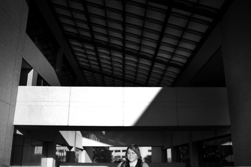 black and white photo of girl, shadows and light portait in san marcos