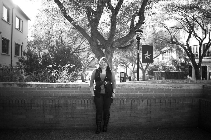 black and white portrait of a girl texas state campus, live oak tree texas state quad, austin black and white senior portraits 