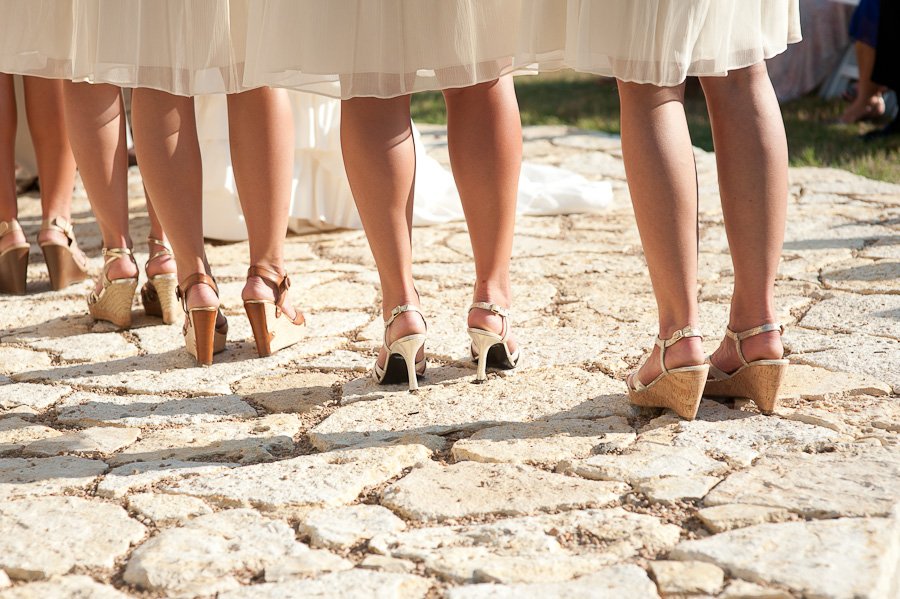 bridesmaids shoes and dresses at altar, austin wedding photography, rustic ranch wedding wimberley