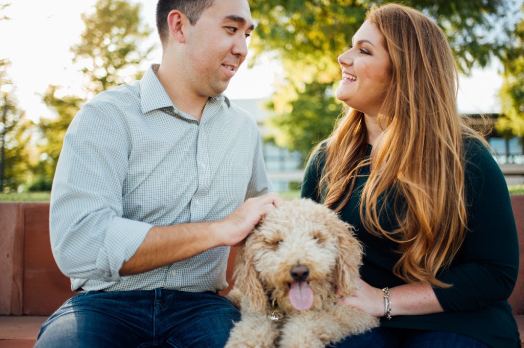 austin engagement session at mueller park, engagement photos with dogs, dog photographer, austin engagement photographer, natural austin engagement photographer, lifestyle portrait photography in austin text