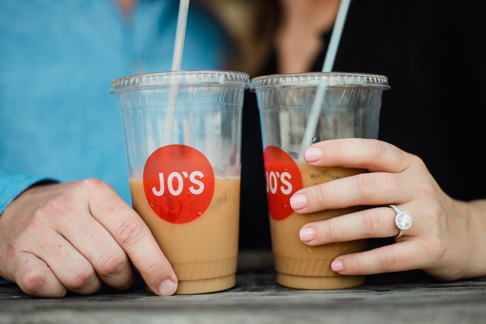 jo's coffee engagement session photographed on south congress, creative engagement photo ideas, austin engagement photographer, austin engagement photos on south congress, SoCo engagements