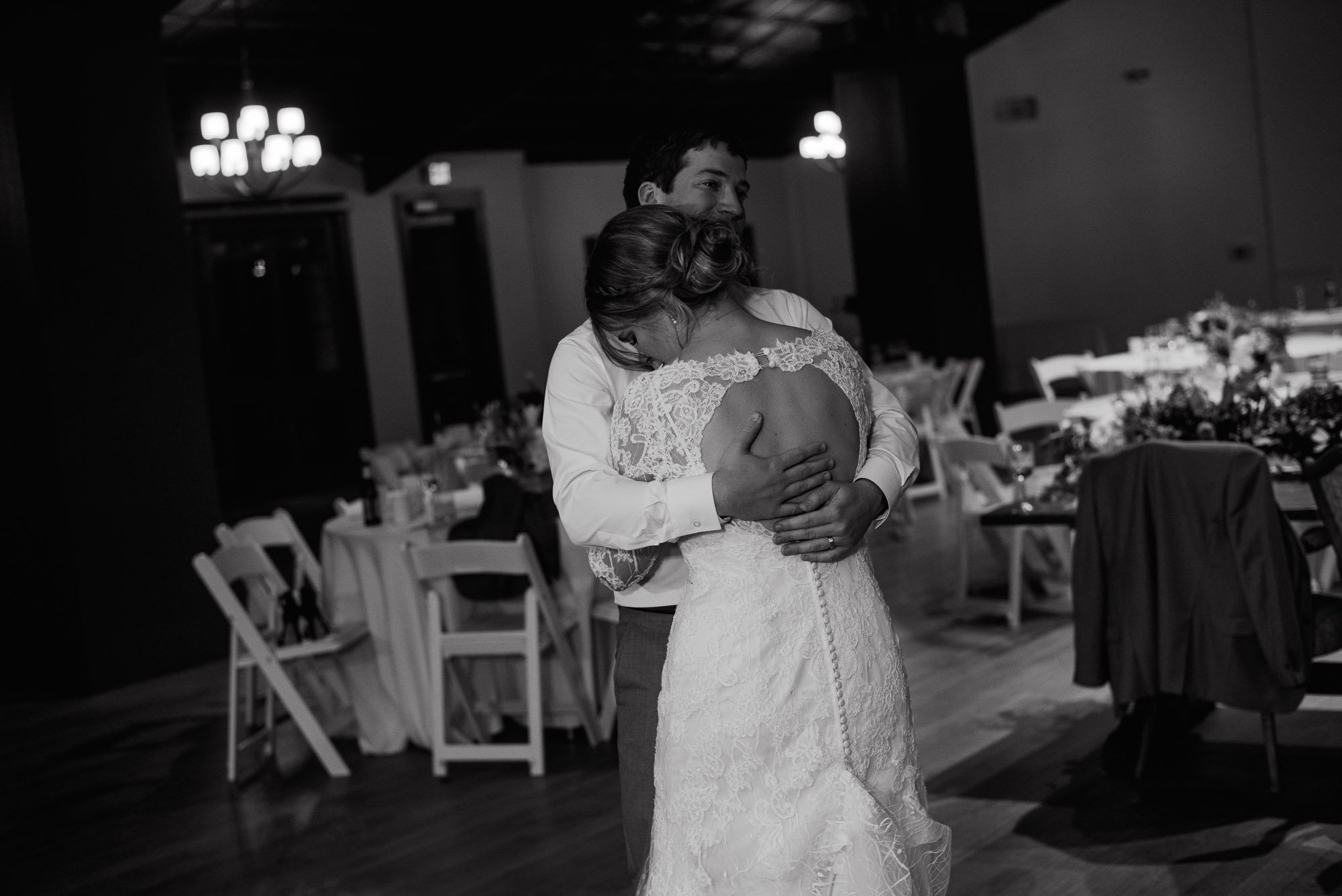 black and white photo of the bride & groom last dance, last dance photos, end of the night at a wedding