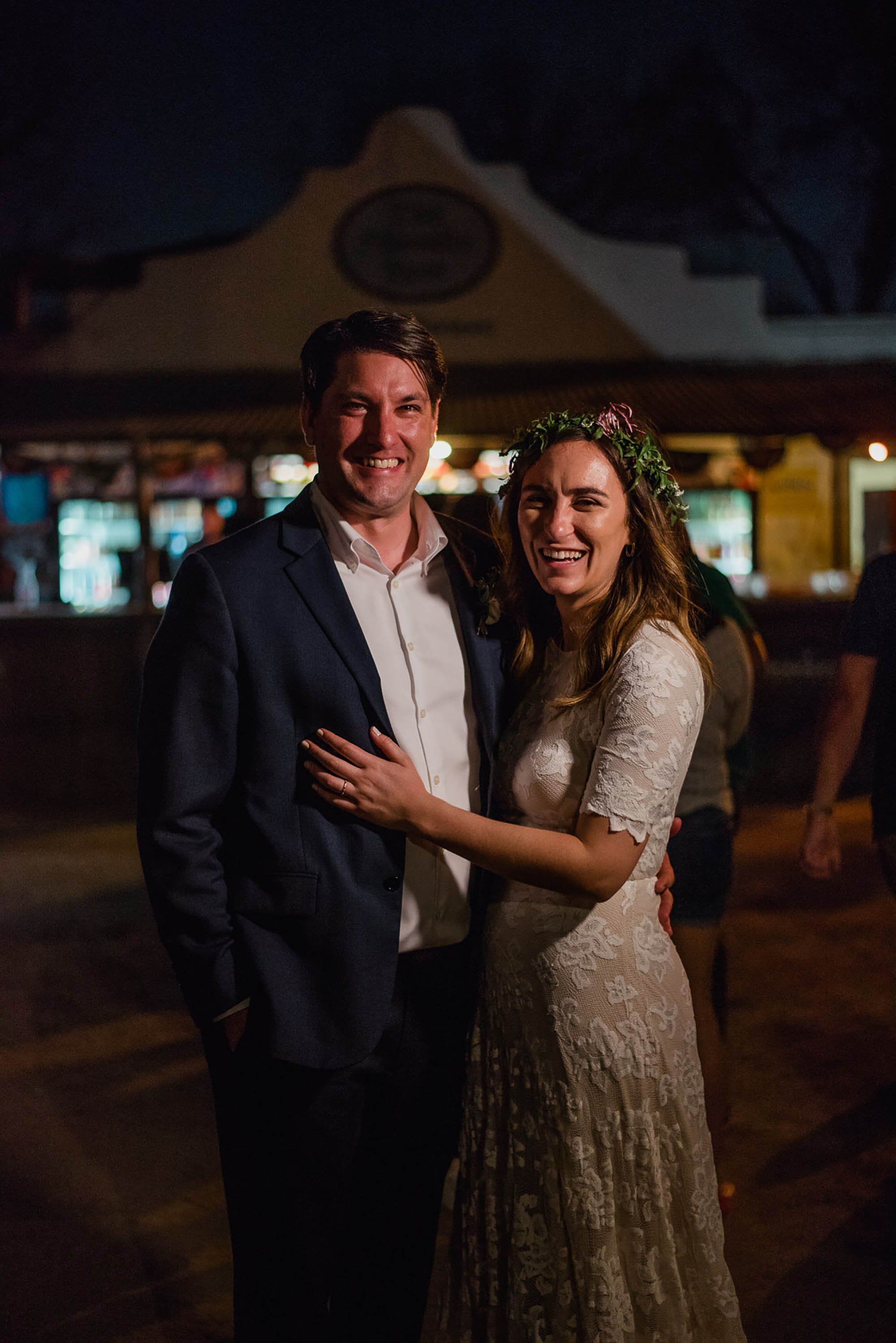 nighttime wedding portrait at a bar, the friendly spot san antonio, wedding photography for alternative couples in san antonio, laid back san antonio wedding photographs