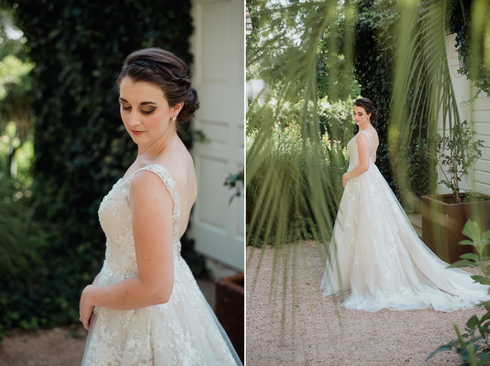 soft and classy southern bridal portraits outside the barr mansion guest house