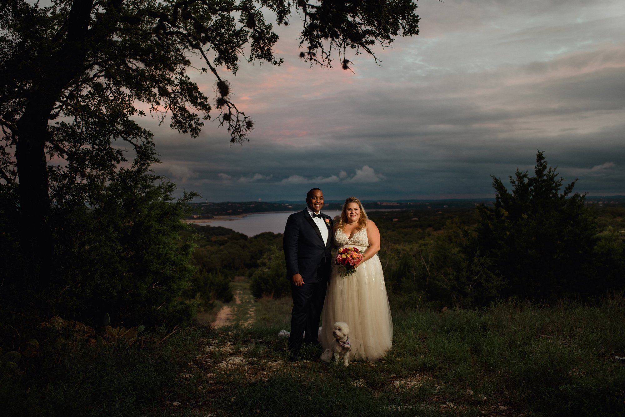 flash photography sunset portraits, killer sunset photos in austin, lago vista wedding,