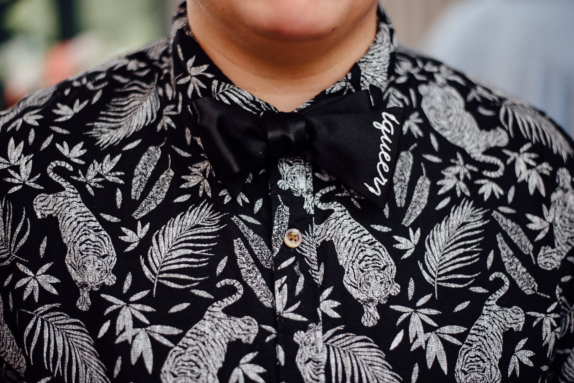 queer crosstitched black and white bowtie