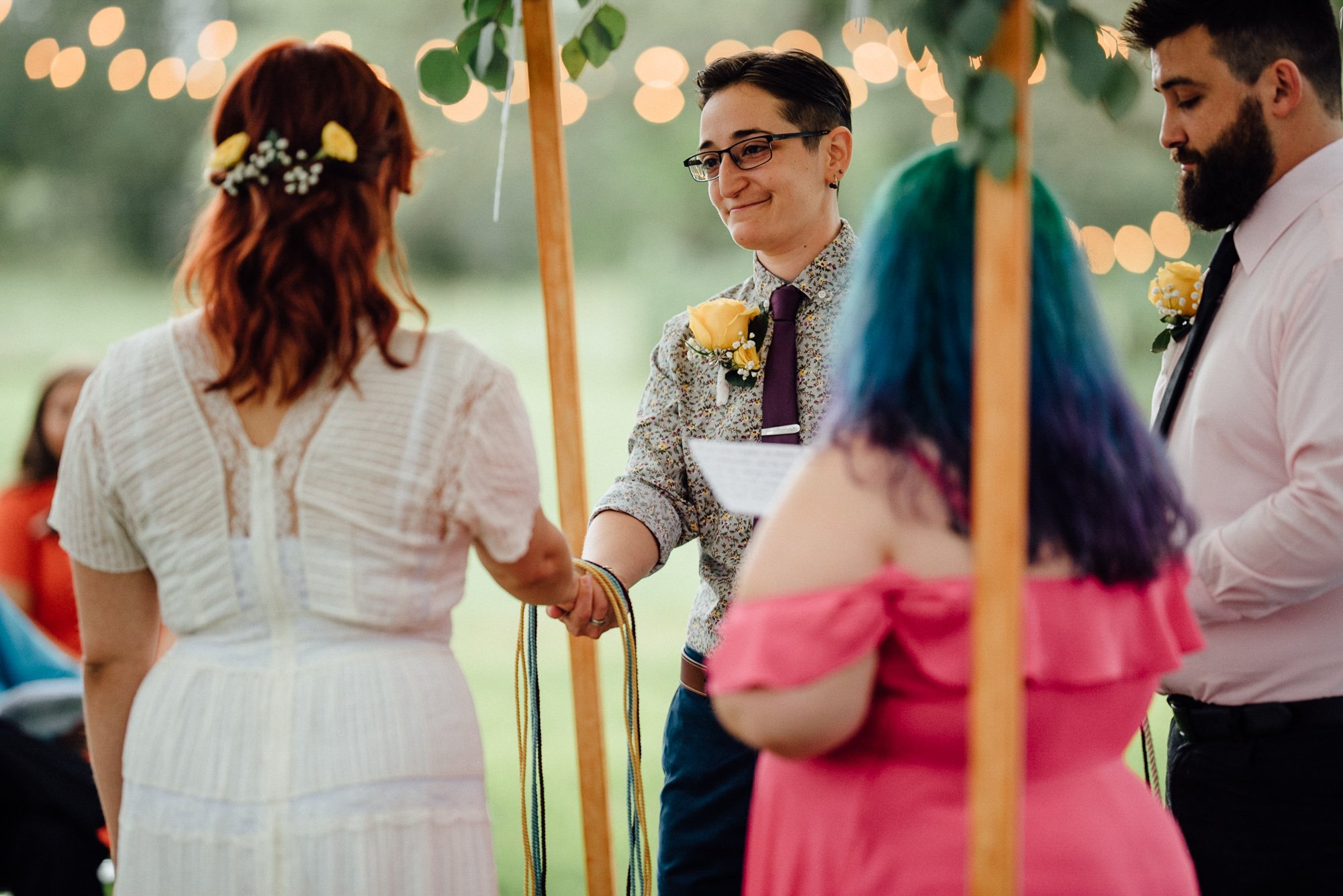 jewish wedding with handfasting ceremony, fall wedding at the plant at kyle