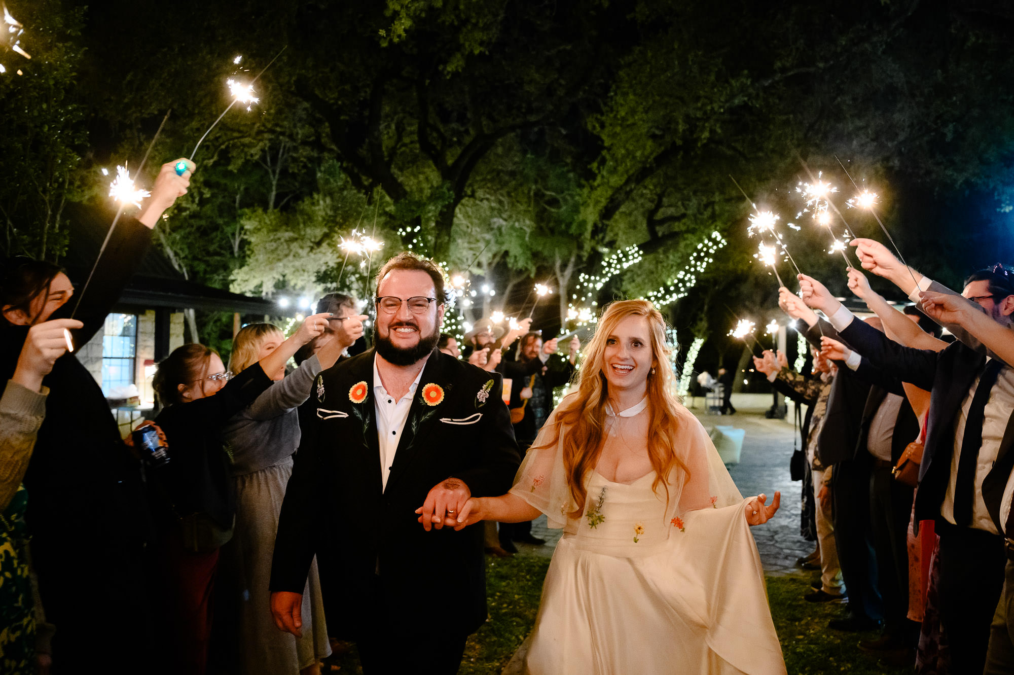 Sparkler exit from a spring wedding at Ranch Austin