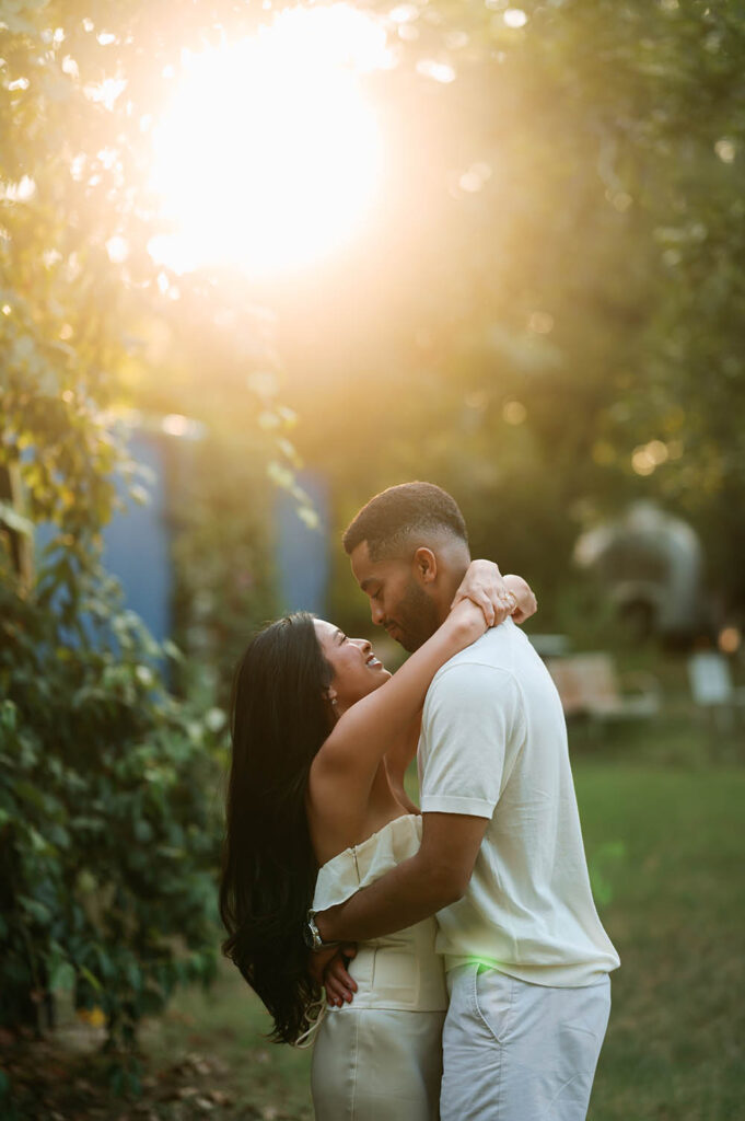 Golden Hour engagement photos at Sekrit Theater in Austin